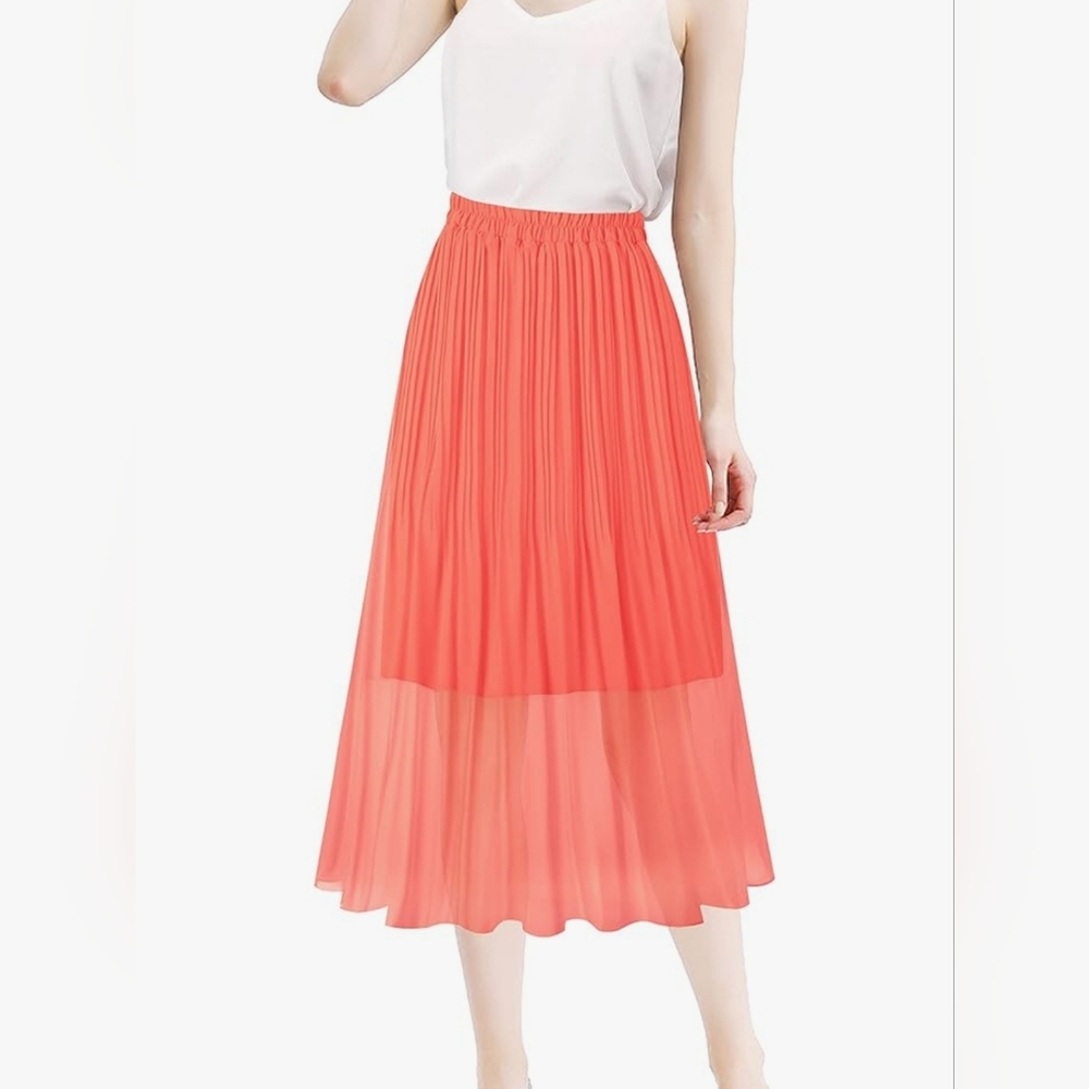 New Women's Pleated Coral Orange Skirt xl